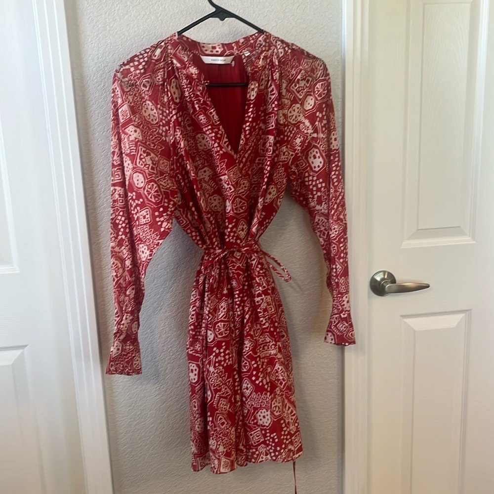 Rebecca Taylor Cotton and Silk Rust and Cream Belted Dress with Pockets size M